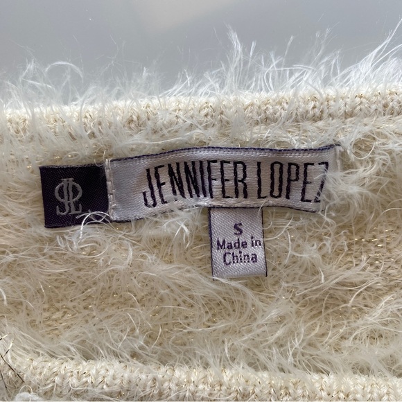 Jennifer Lopez super soft cream colored stretchy sweater gold sparkles warm - Picture 10 of 14